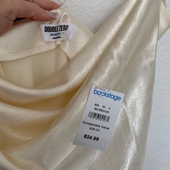 Cream colored silky dress with draped front. - Picture 3 of 5